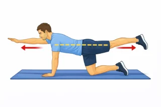 Man performing anterior pelvic tilt exercises: bird dog to improve core stability and correct posture alignment.