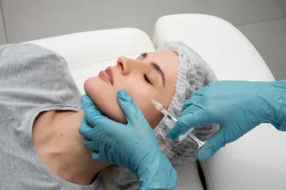Woman receiving skin booster treatment for facial hydration and rejuvenation