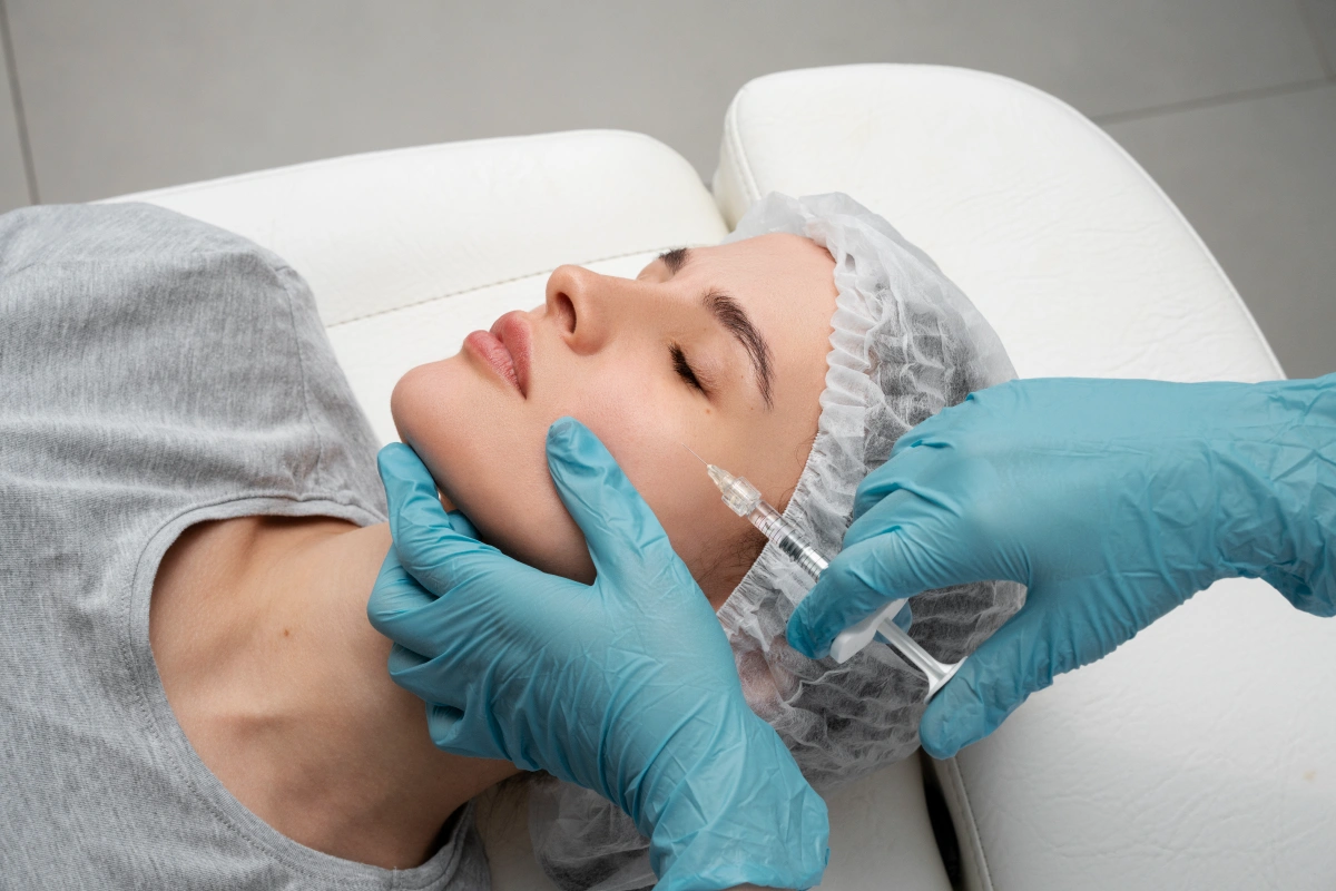 Woman receiving skin booster treatment for facial hydration and rejuvenation